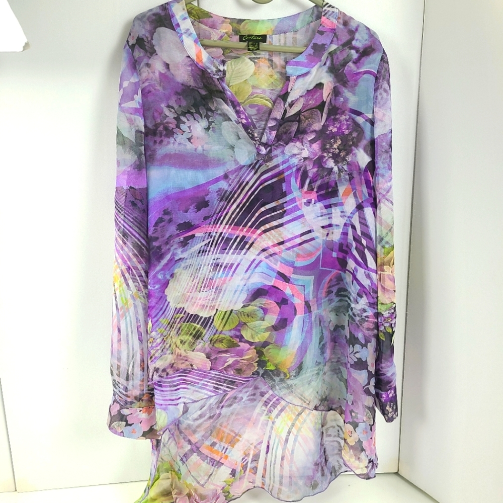 Cartise Sheer long sleeve blouse with asymmetrical hemline size 12